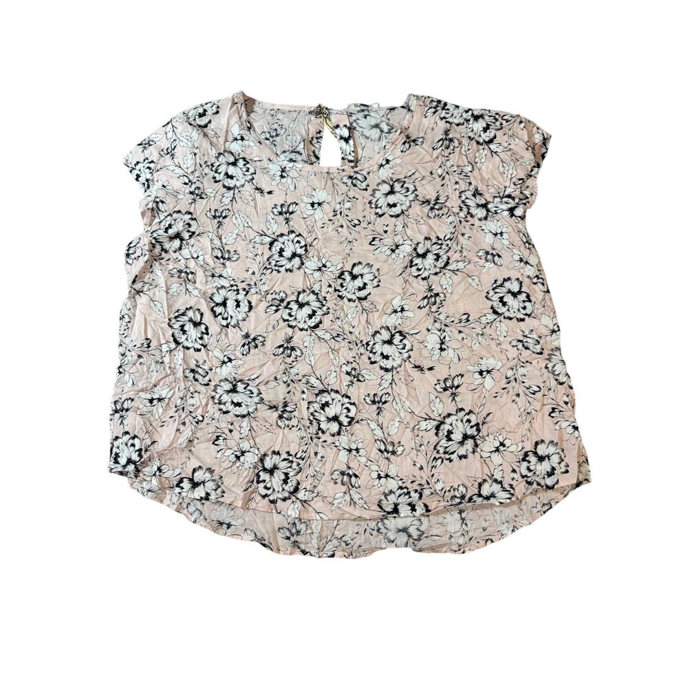 NWT Soirée Women‎ Blouse Short Sleeve Pale Pink Floral Crew Neck Size 1X